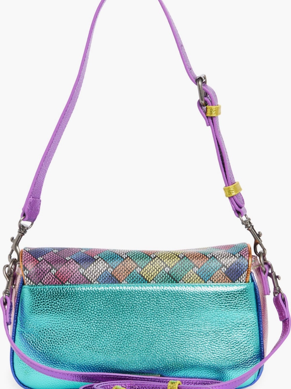 Kurt Geiger Purple Crossbody Bag with Multicolor Woven Flap Euc no flaws at all - Picture 4 of 8